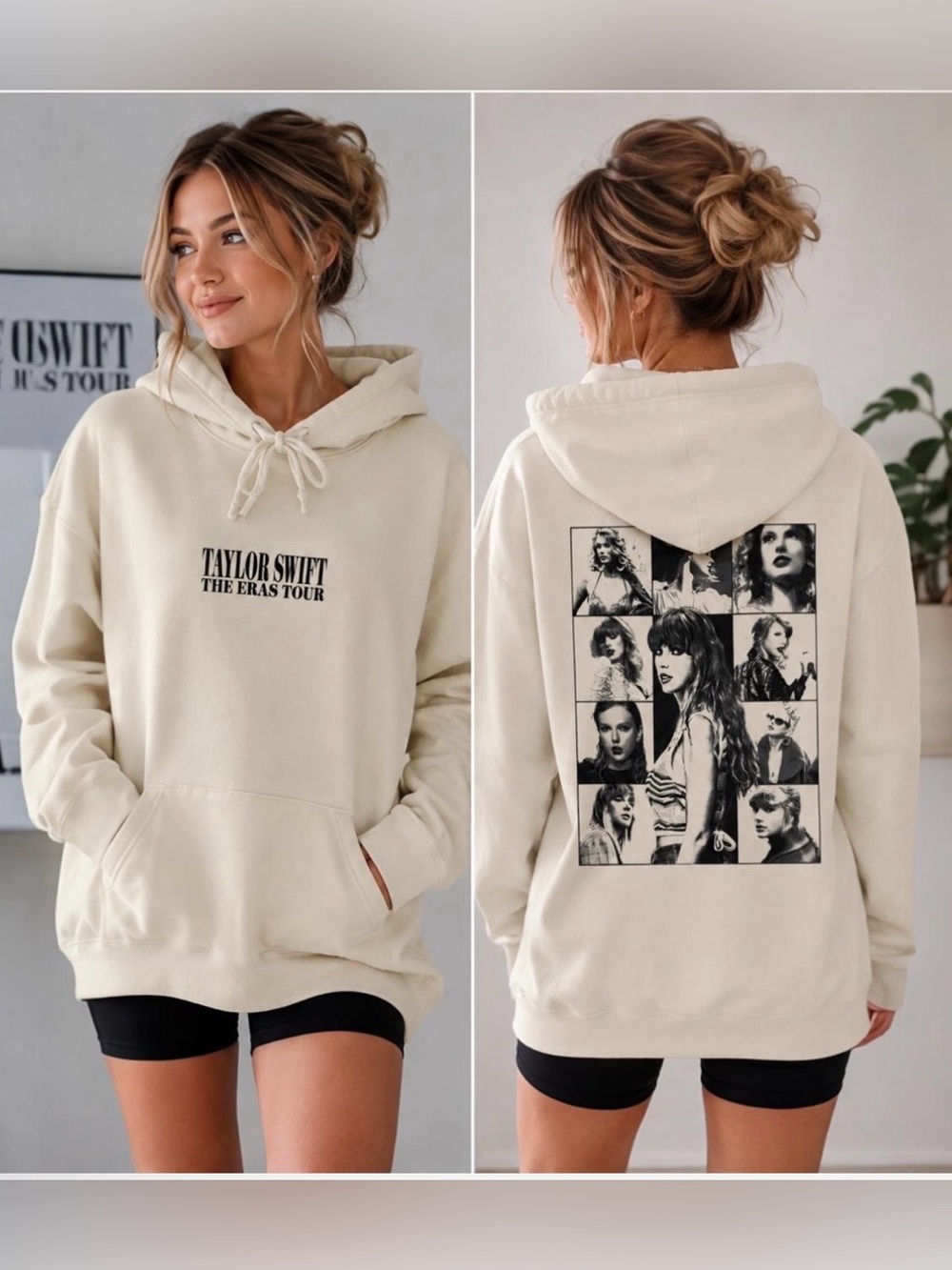 Taylor Swift The Eras Tour Medium Beige Photo Collage Cotton Blend Hoodie